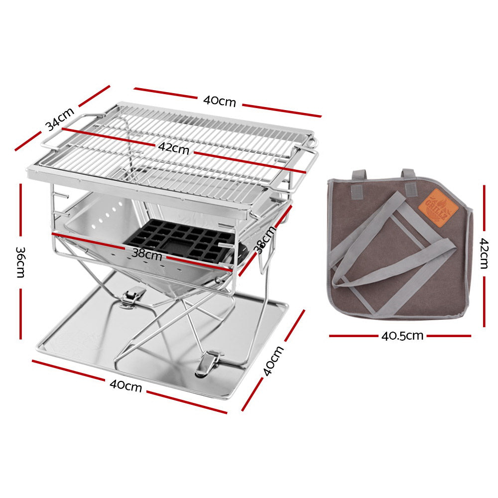 Grillz Camping Fire Pit BBQ Portable Folding Stainless Steel Stove Outdoor Pits Grillz