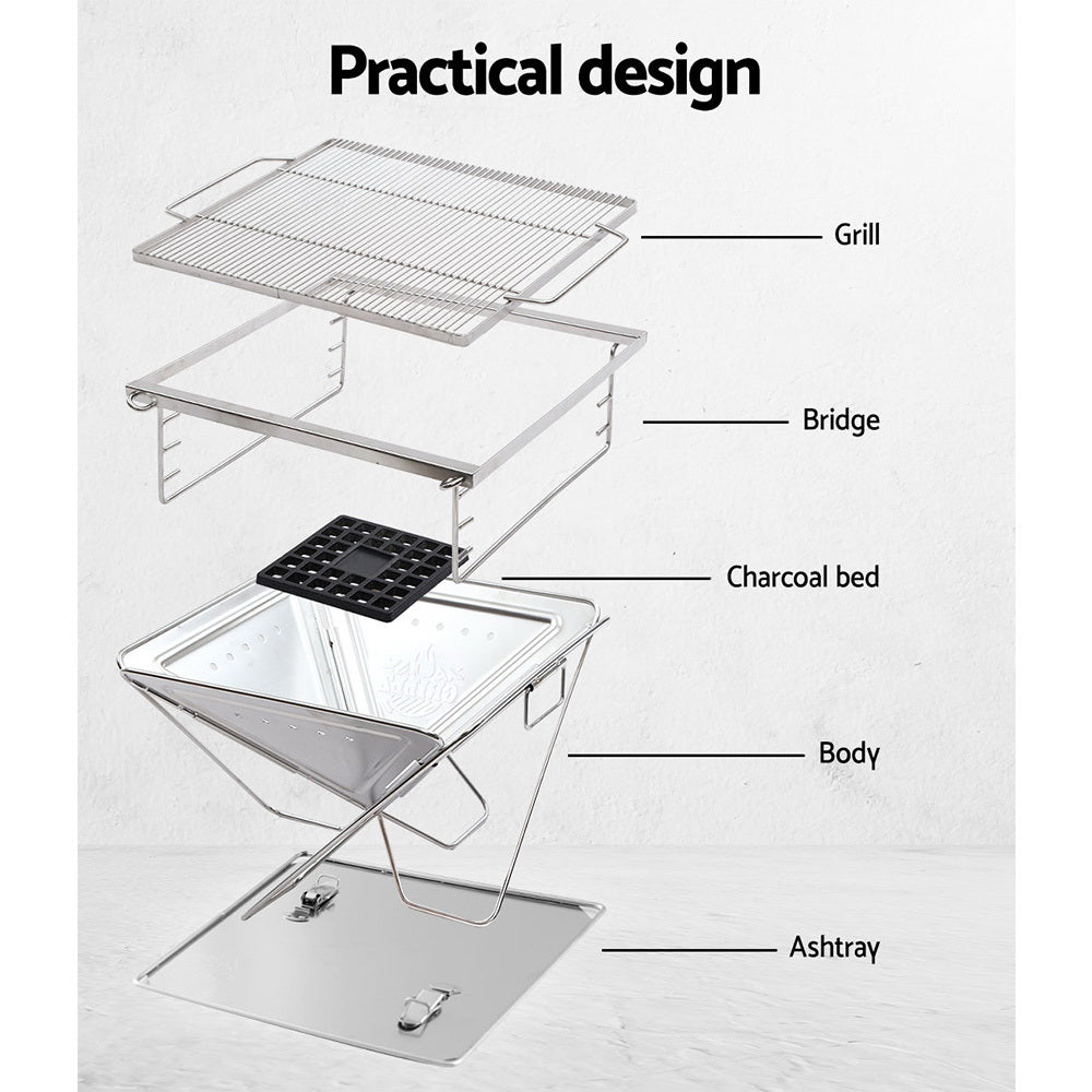 Grillz Camping Fire Pit BBQ Portable Folding Stainless Steel Stove Outdoor Pits Grillz