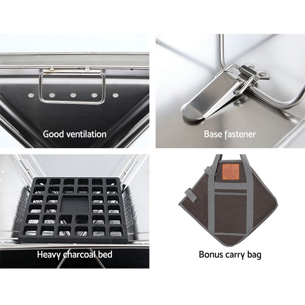 Grillz Camping Fire Pit BBQ Portable Folding Stainless Steel Stove Outdoor Pits Grillz