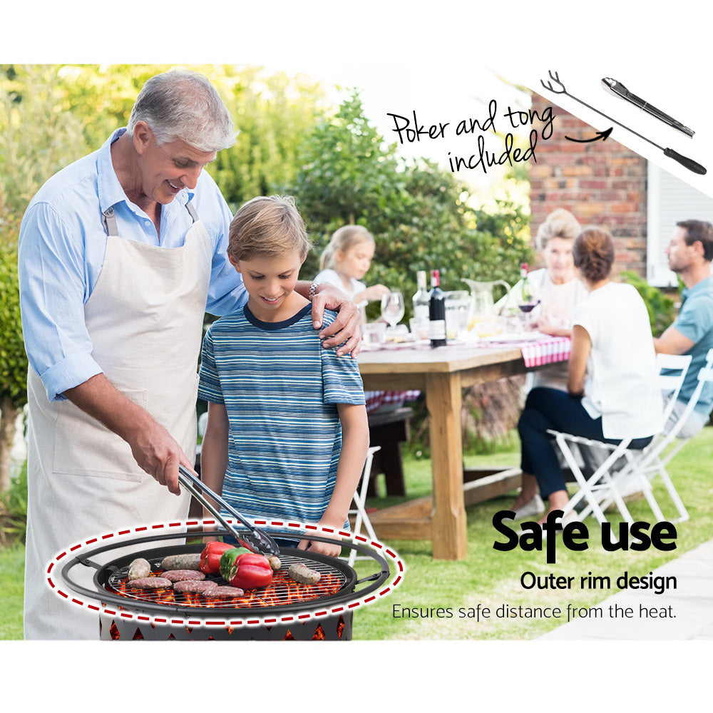 Grillz 32 Inch Portable Outdoor Fire Pit and BBQ - Black freeshipping - Awezingly