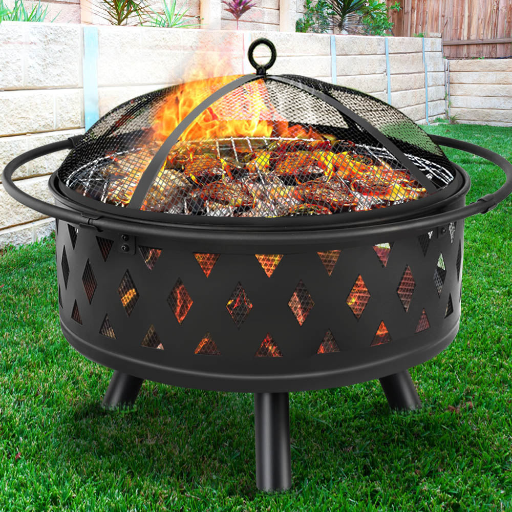 Grillz 32 Inch Portable Outdoor Fire Pit and BBQ - Black freeshipping - Awezingly