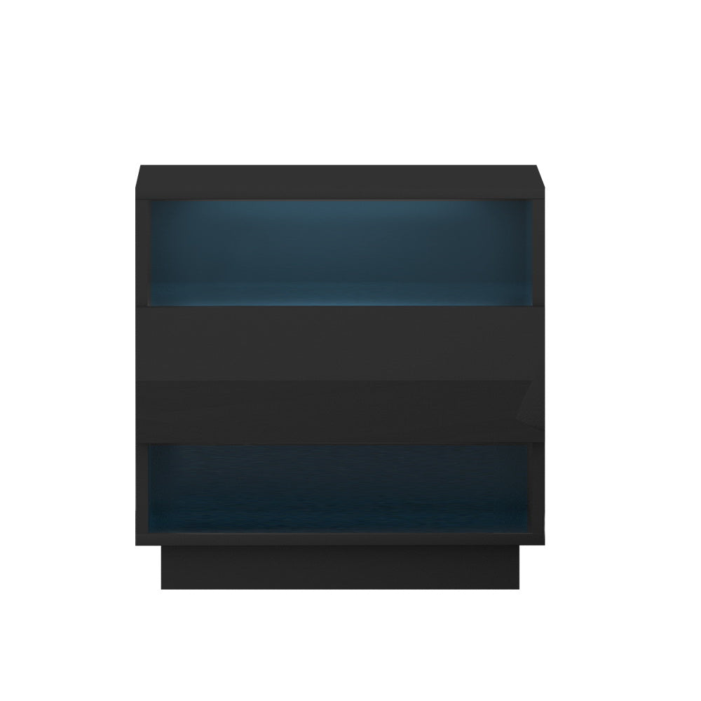 Artiss Bedside Tables Side Table RGB LED Drawers Nightstand High Gloss Black Artiss