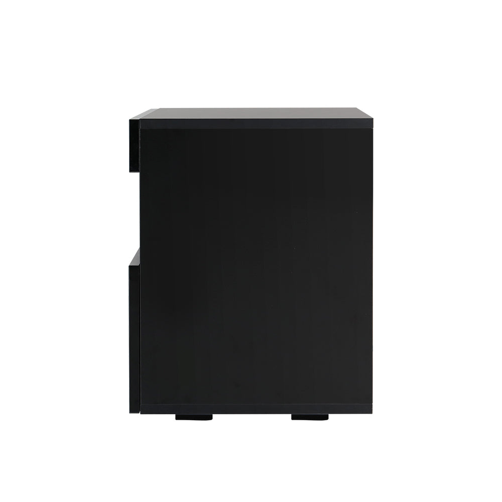 Artiss Bedside Tables Drawers Side Table RGB LED High Gloss Nightstand Black Artiss
