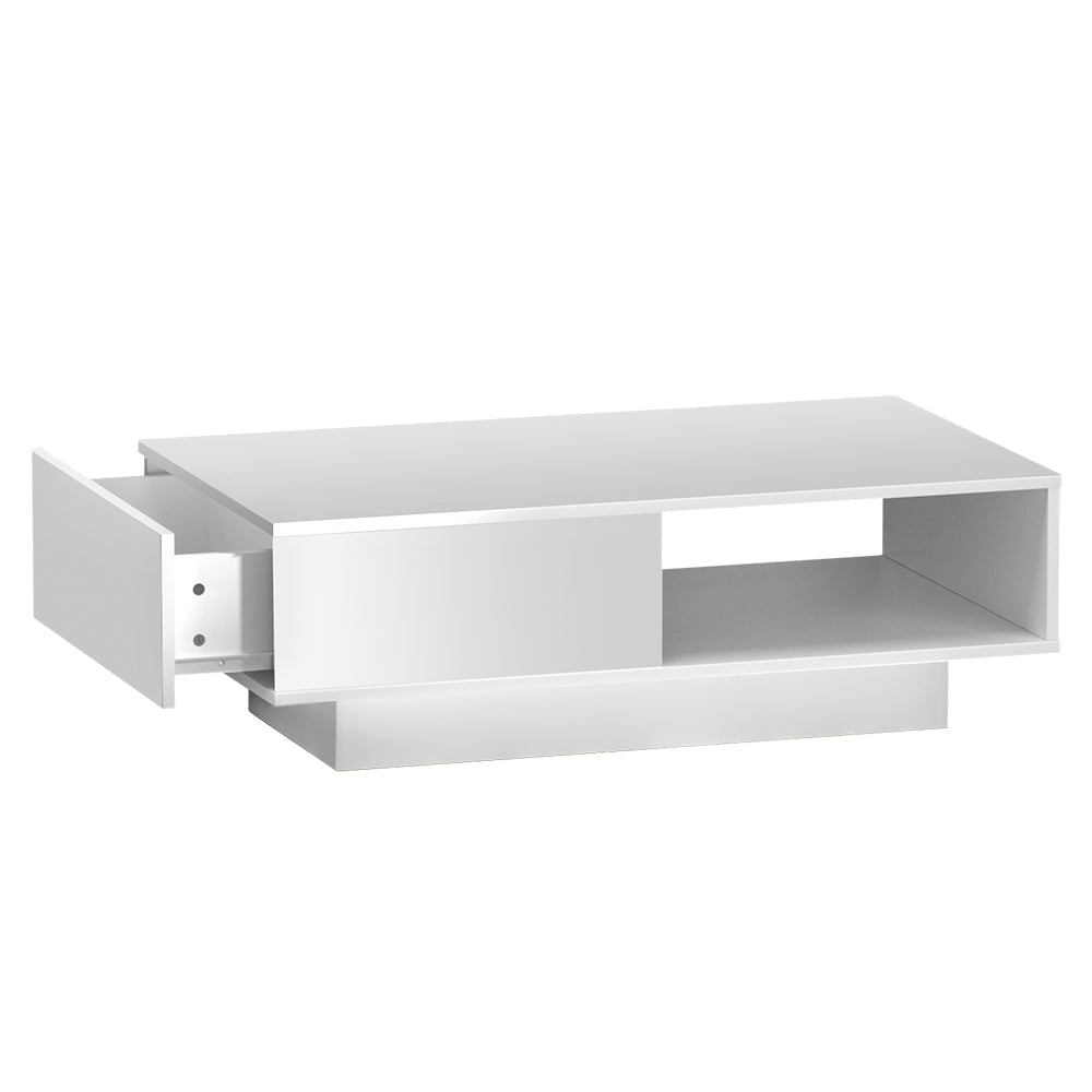 Artiss Coffee Table LED Lights High Gloss Storage Drawer Modern Furniture White Artiss