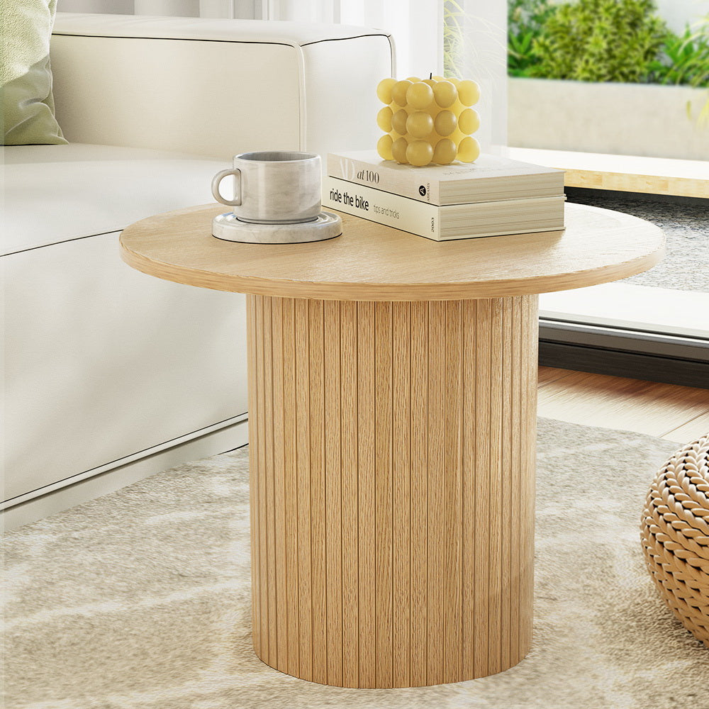 Artiss Coffee Table Round Side Table Fluted Base PIIA Artiss