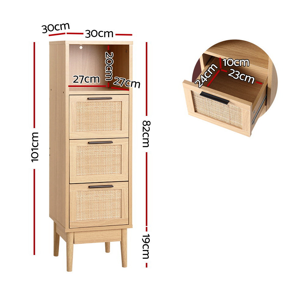Artiss 3 Chest of Drawers Rattan Furniture Cabinet Storage Side End Table Shelf Artiss