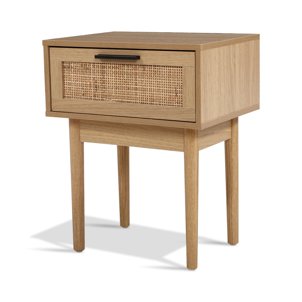 Artiss Bedside Tables Table 1 Drawer Storage Cabinet Rattan Wood freeshipping - Awezingly