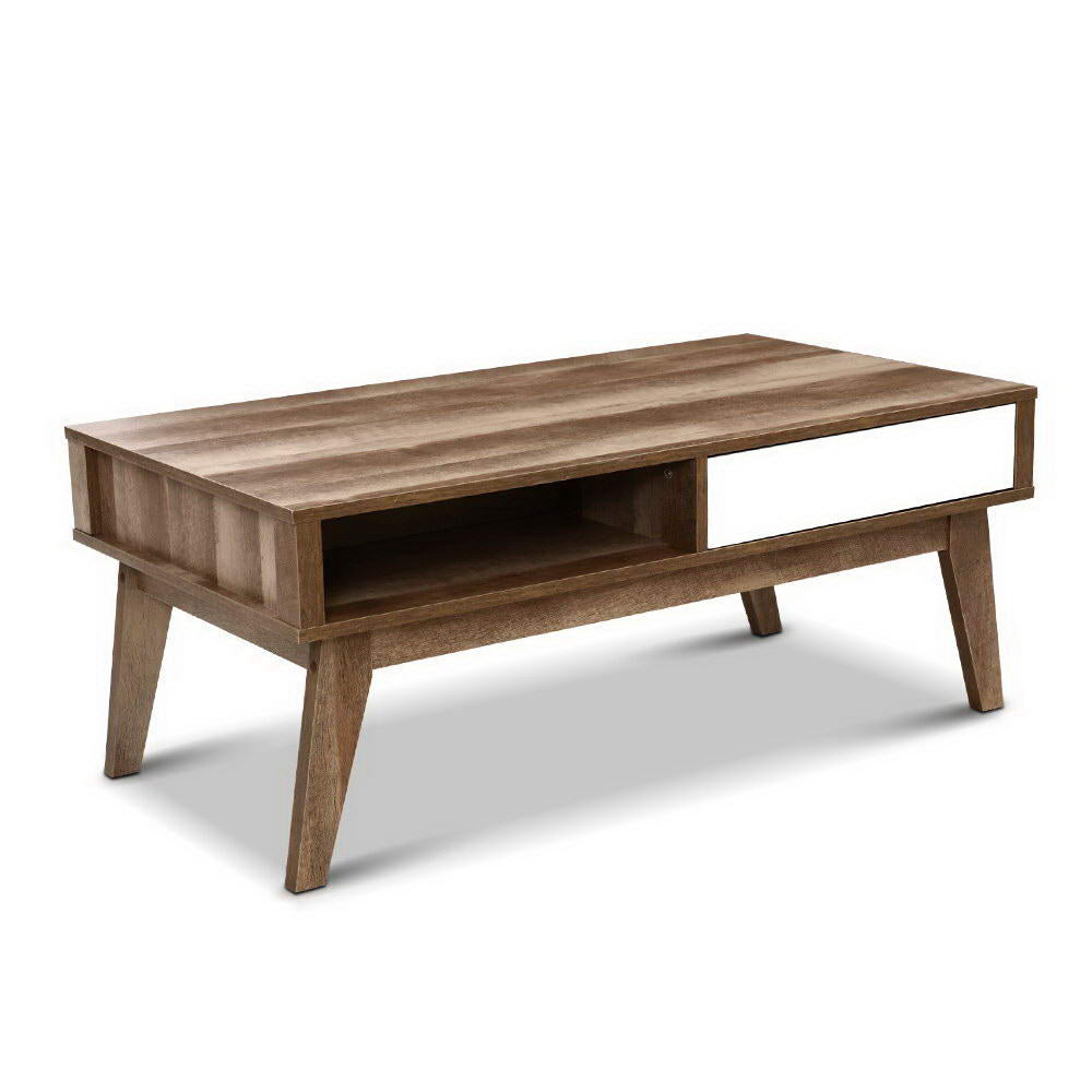 Artiss Coffee Table 2 Storage Drawers Open Shelf Scandinavian Wooden White freeshipping - Awezingly