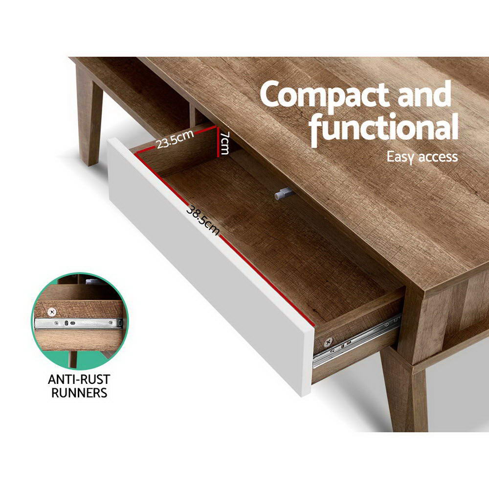 Artiss Coffee Table 2 Storage Drawers Open Shelf Scandinavian Wooden White freeshipping - Awezingly