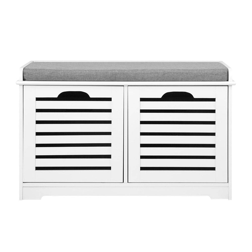 Artiss Fabric Shoe Bench with Drawers - White & Grey Artiss