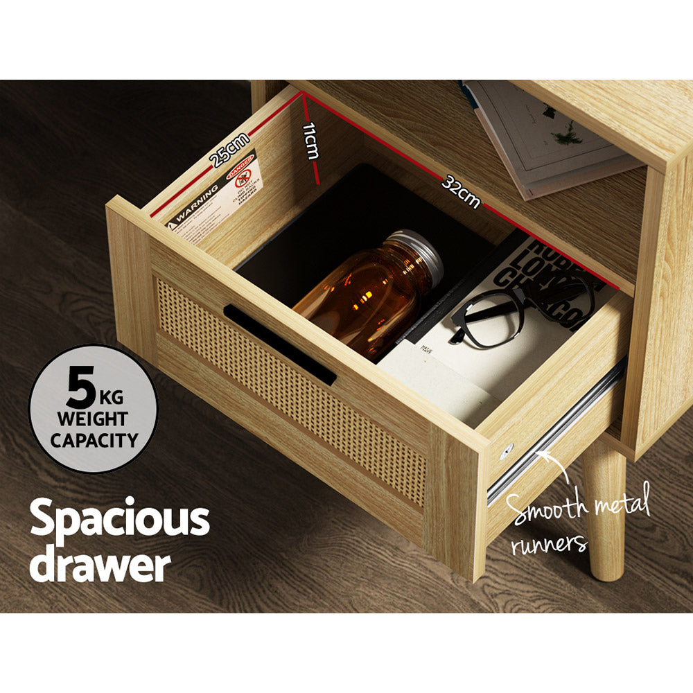 Artiss Bedside Tables Rattan Drawers Side Table Nightstand Storage Cabinet Wood Artiss