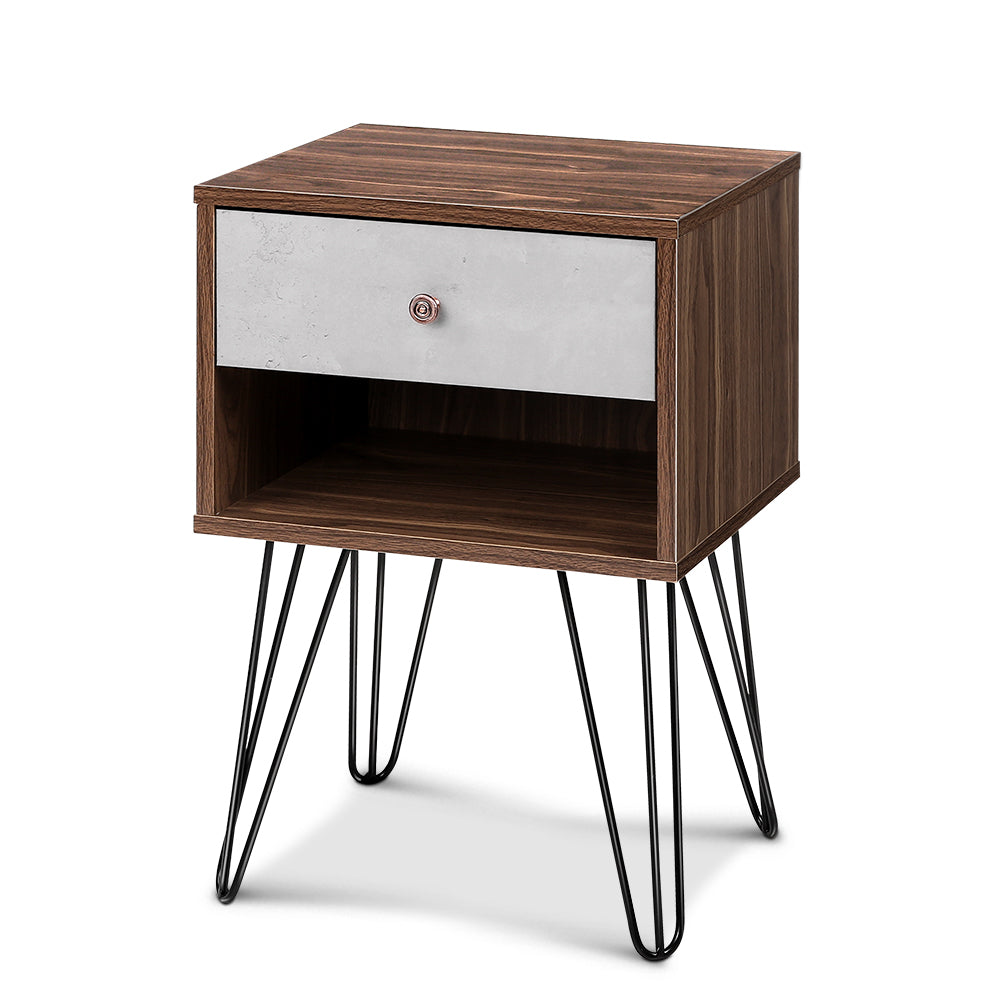 Artiss Bedside Table with Drawer - Grey & Walnut freeshipping - Awezingly