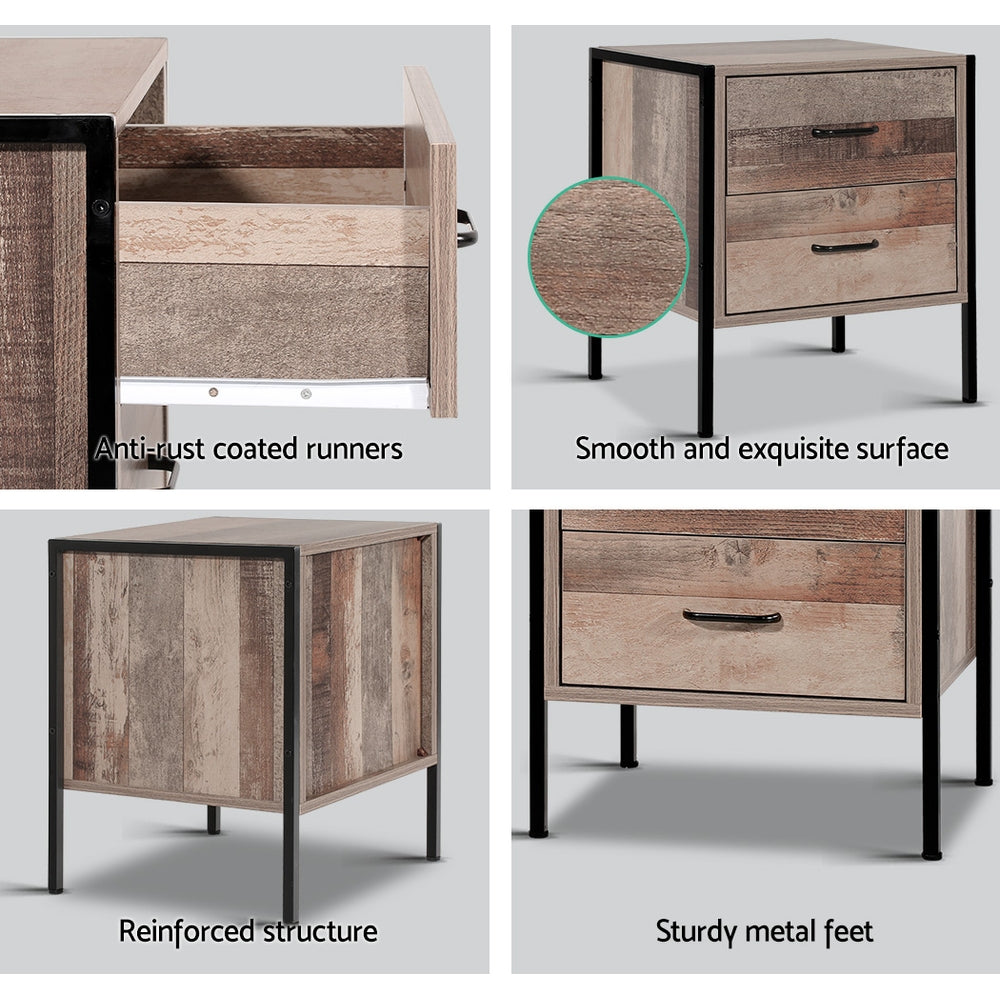 Artiss Bedside Table Drawers Nightstand Metal Oak freeshipping - Awezingly