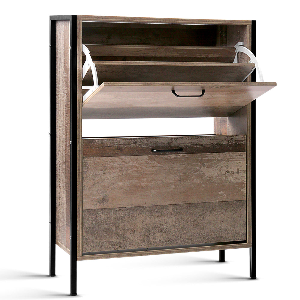 Artiss 12 Pair Wooden Vintage Shoe Rack Storage Cabinet - Wood freeshipping - Awezingly