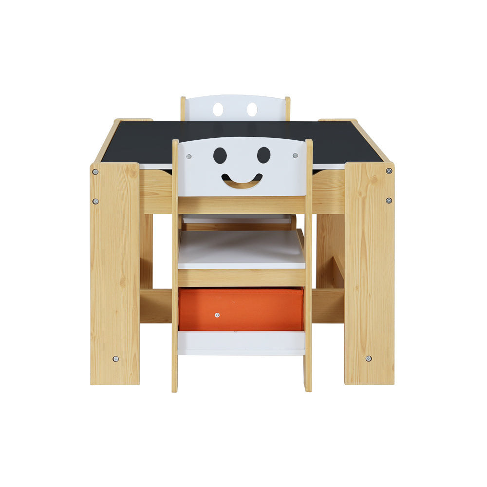 Keezi 3PCS Kids Table and Chairs Set Activity Chalkboard Toys Storage Box Desk Keezi