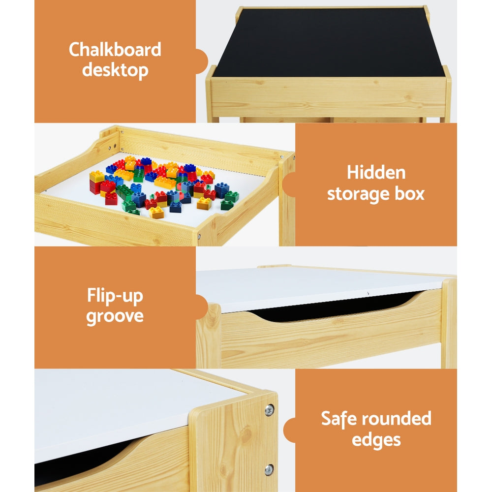 Keezi 3PCS Kids Table and Chairs Set Activity Chalkboard Toys Storage Box Desk Keezi