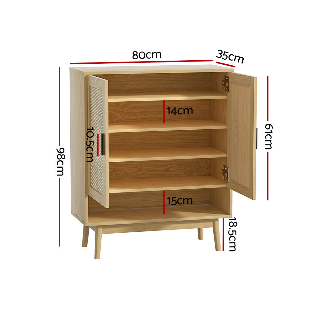 Artiss Shoe Cabinet Rattan Shoes Storage Rack Organiser Wooden Cupboard Shelf Artiss