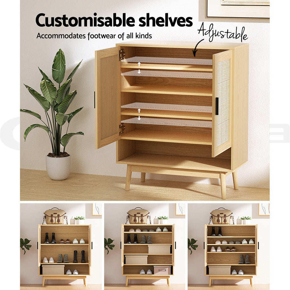 Artiss Shoe Cabinet Rattan Shoes Storage Rack Organiser Wooden Cupboard Shelf Artiss