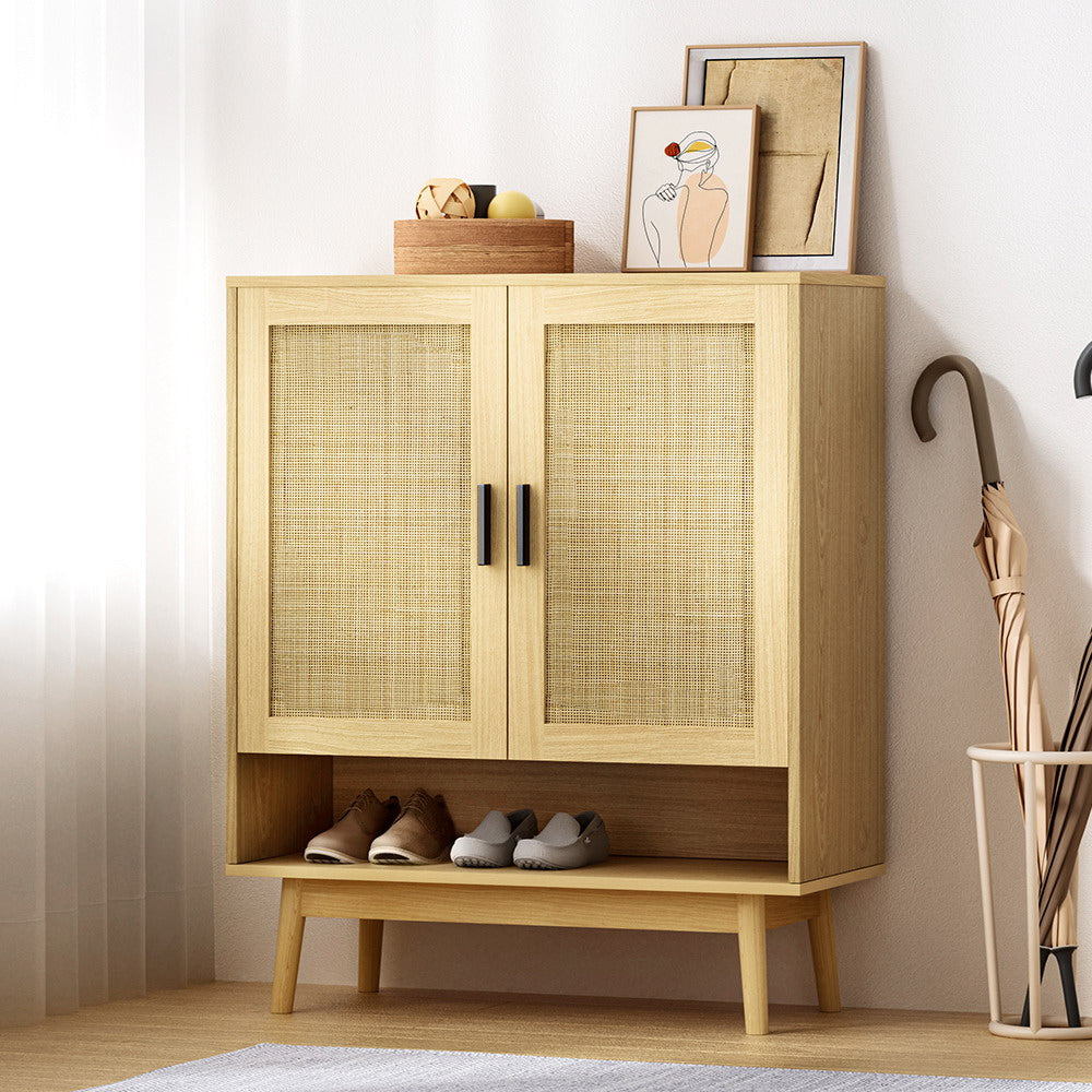 Artiss Shoe Cabinet Rattan Shoes Storage Rack Organiser Wooden Cupboard Shelf Artiss