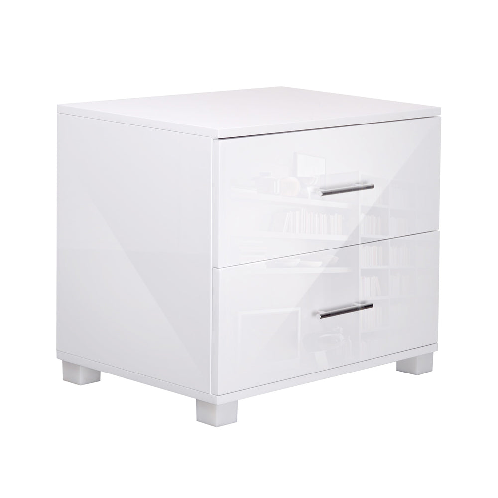 Artiss High Gloss Two Drawers Bedside Table - White freeshipping - Awezingly