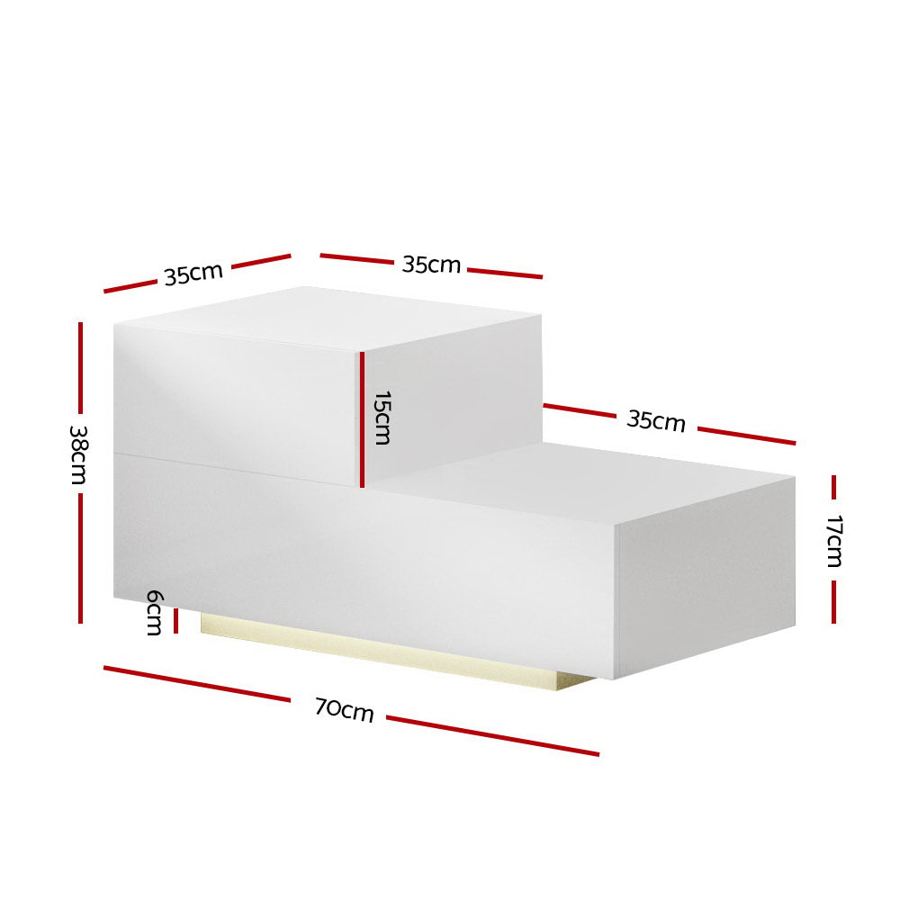 Artiss Bedside Tables 2 Drawers Side Table RGB LED High Gloss Nightstand White Artiss