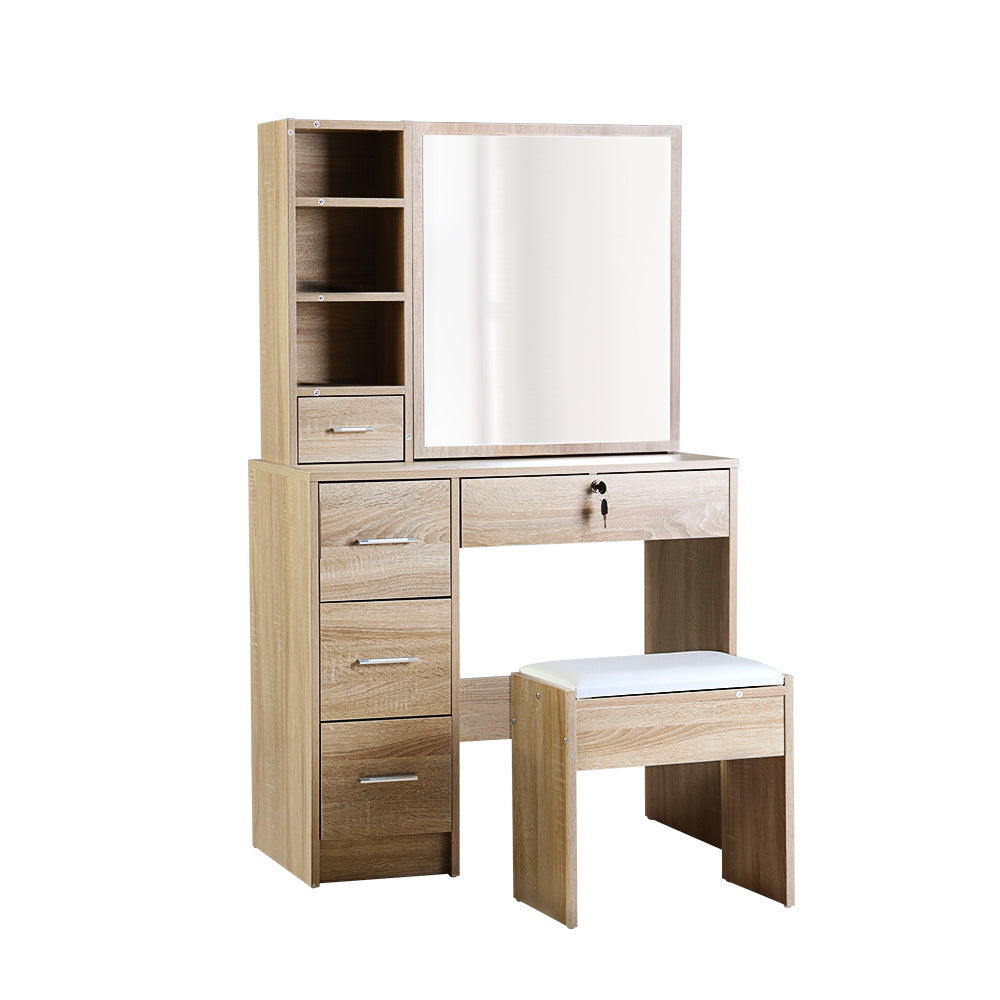 Artiss Dressing Table Stool Set Slide Mirror Makeup Vanity Desk Chair Drawer Oak freeshipping - Awezingly