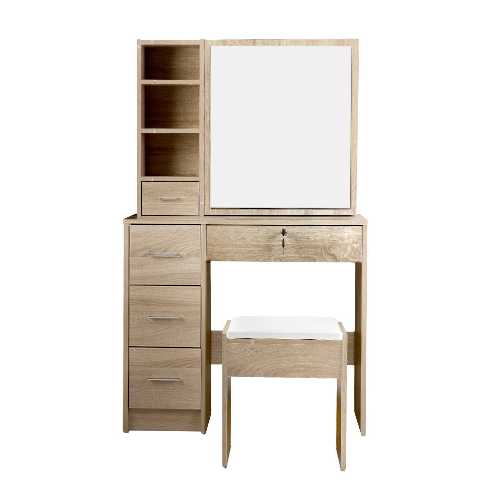 Artiss Dressing Table Stool Set Slide Mirror Makeup Vanity Desk Chair Drawer Oak freeshipping - Awezingly
