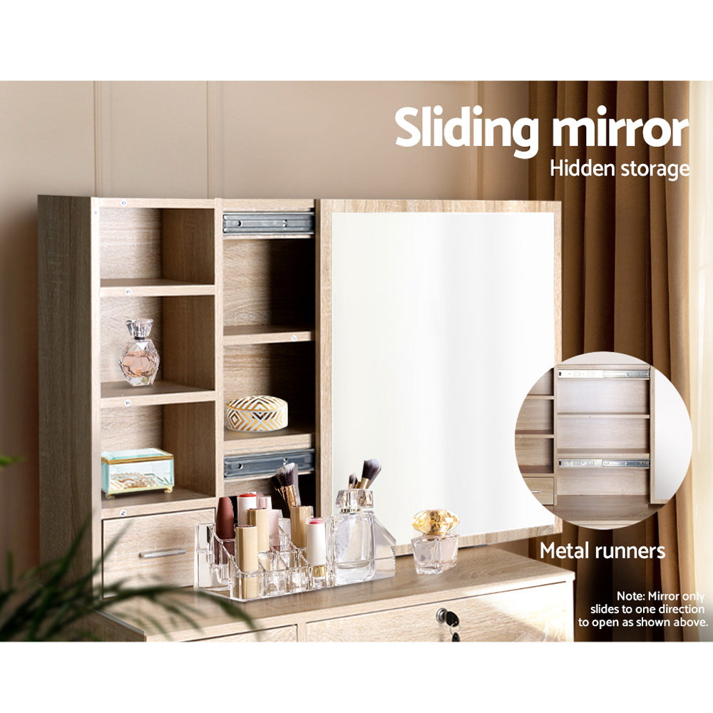 Artiss Dressing Table Stool Set Slide Mirror Makeup Vanity Desk Chair Drawer Oak freeshipping - Awezingly