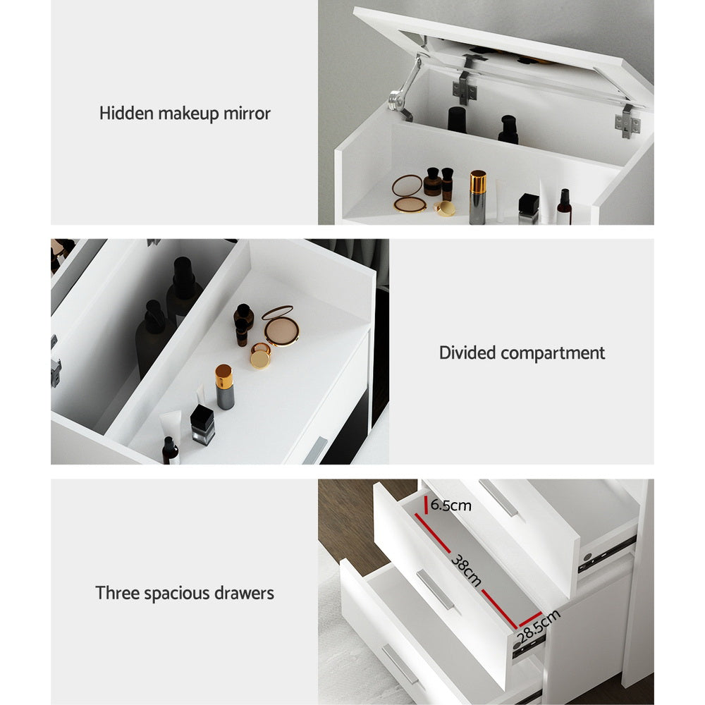 Artiss Dressing Table Bedside Tables 2-in-1 Set Hidden Makeup Mirror Storage Drawers Artiss