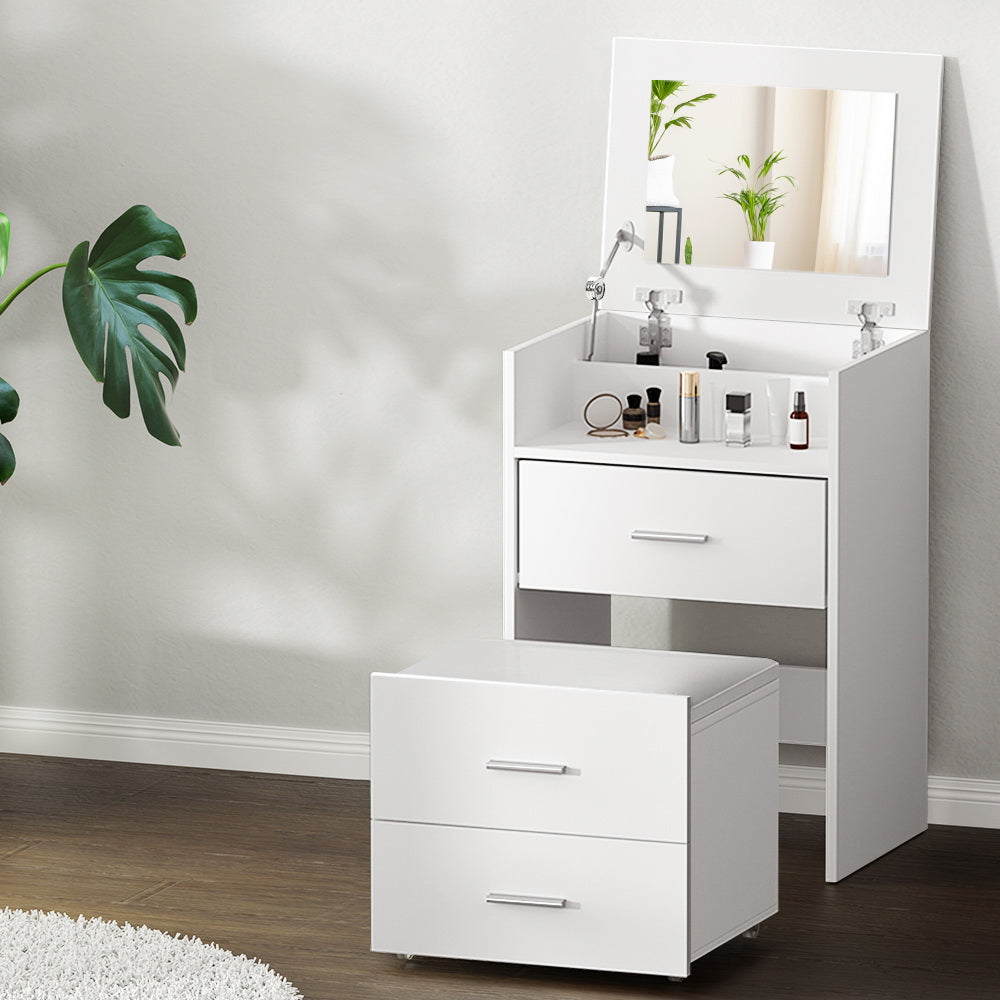 Artiss Dressing Table Bedside Tables 2-in-1 Set Hidden Makeup Mirror Storage Drawers Artiss