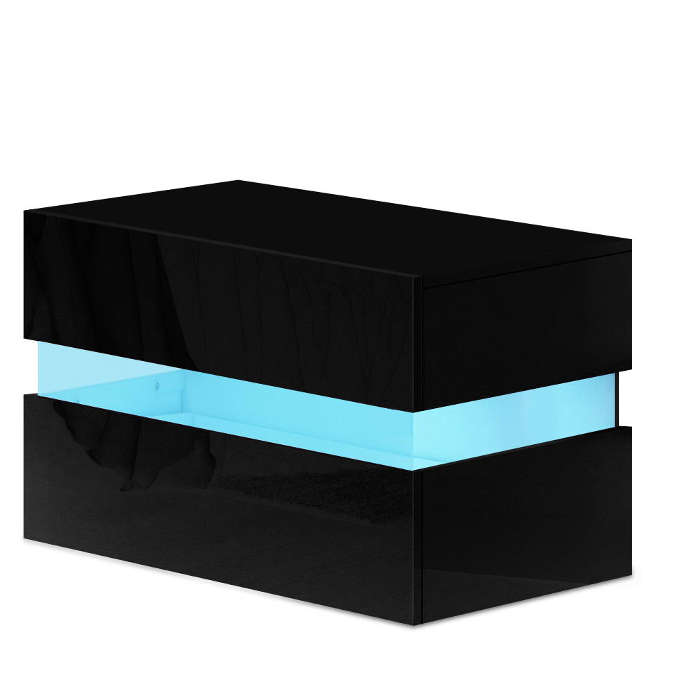 Artiss Bedside Table 2 Drawers RGB LED Side Nightstand High Gloss Cabinet Black freeshipping - Awezingly