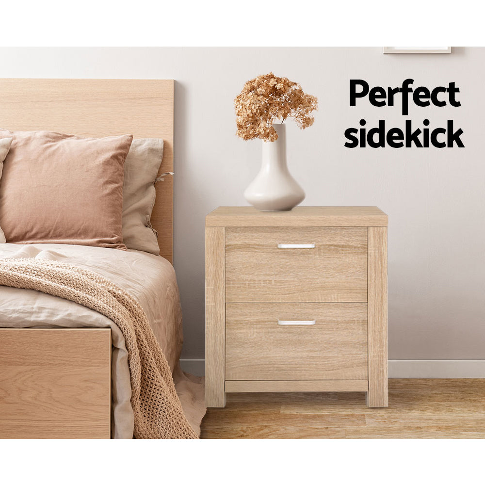 Artiss Bedside Table Lamp Side Tables Drawers Nightstand Unit Beige Wood freeshipping - Awezingly