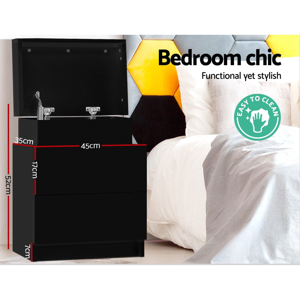 Artiss Bedside Tables 2 Drawers Side Table Storage Nightstand Black Bedroom Wood freeshipping - Awezingly