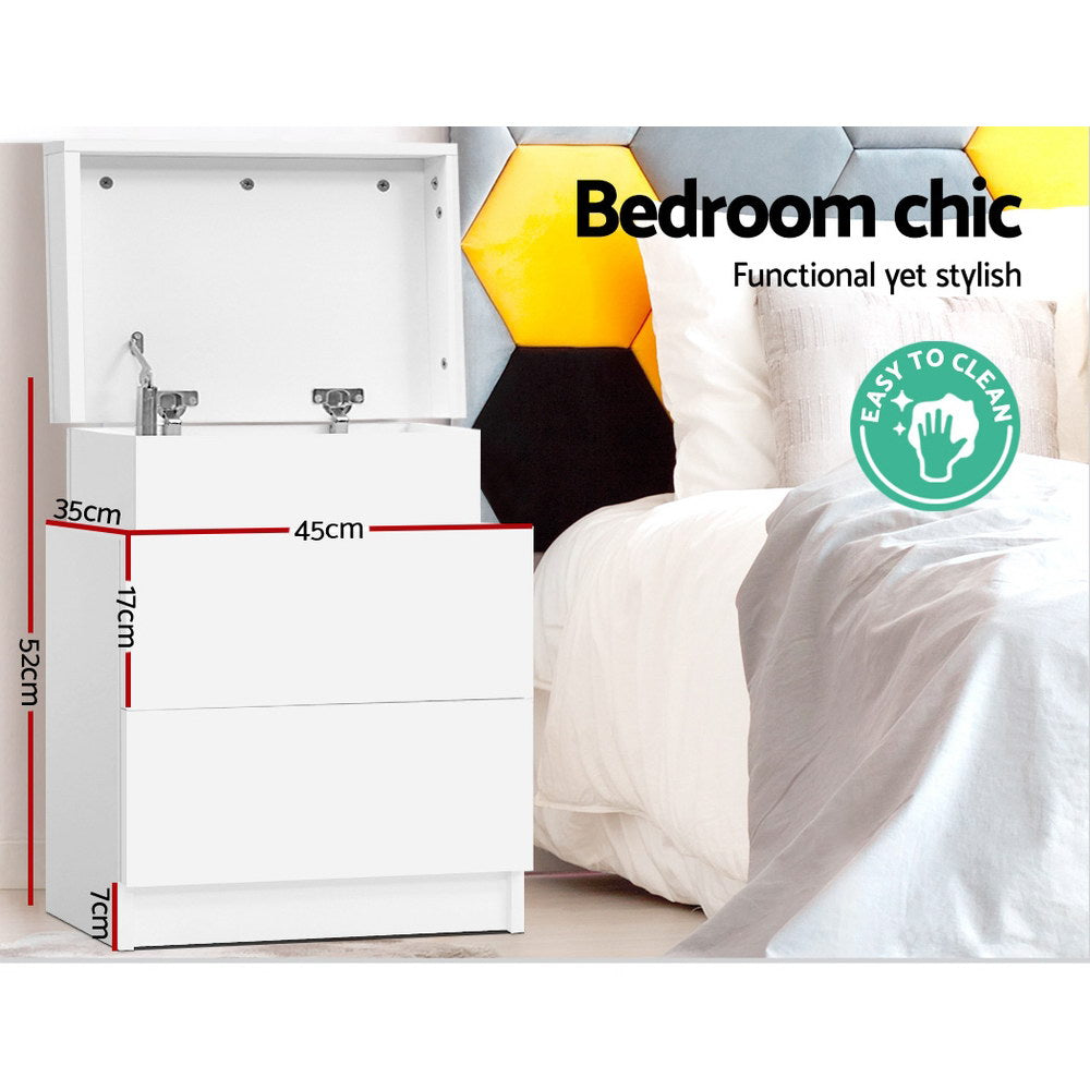 Artiss Bedside Tables 2 Drawers Side Table Storage Nightstand White Bedroom Wood freeshipping - Awezingly