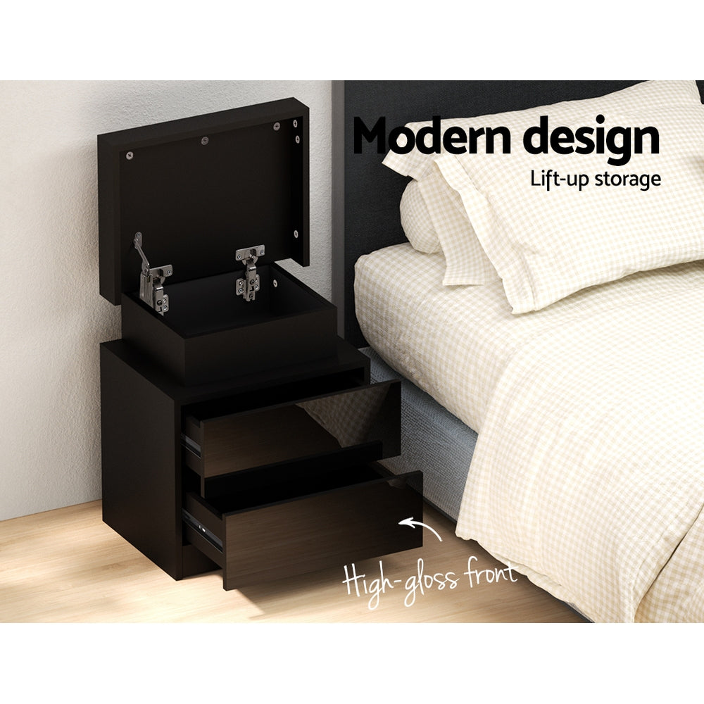 Artiss Bedside Tables Side Table Drawers RGB LED High Gloss Nightstand Black Artiss