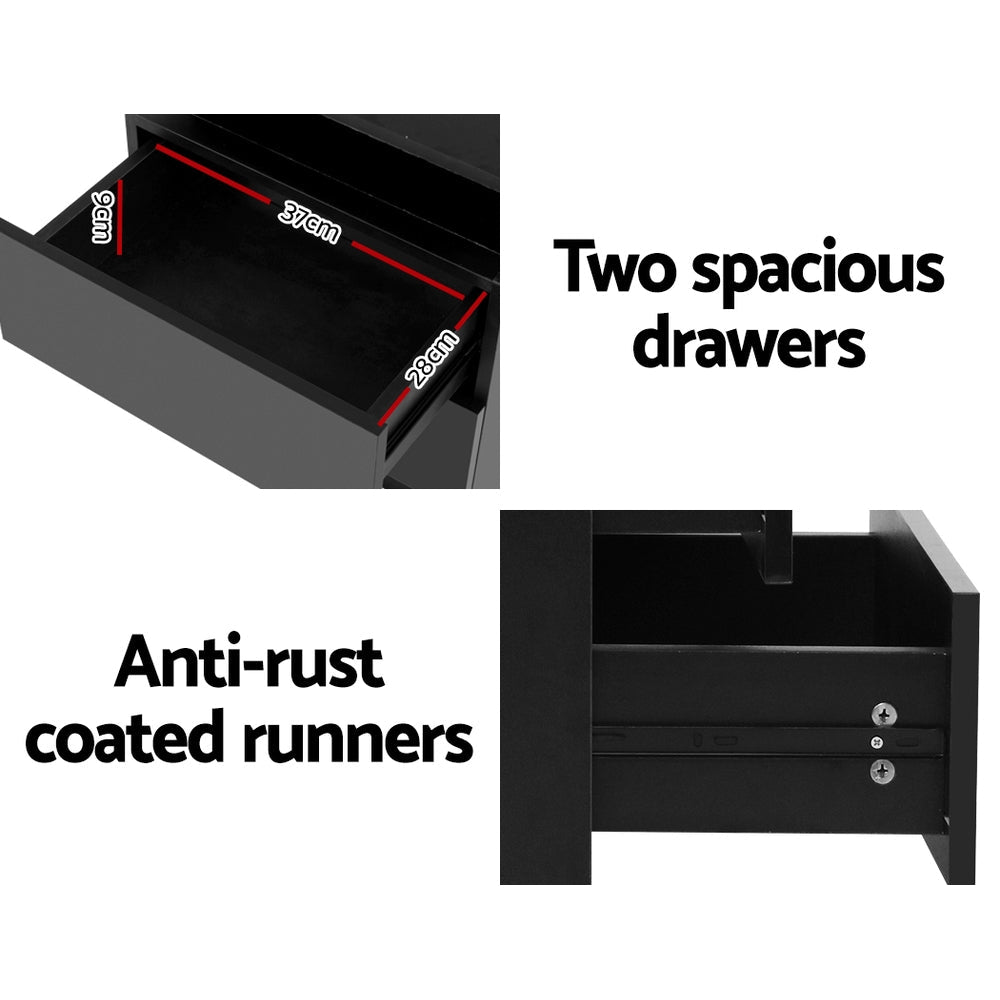 Artiss Bedside Tables Side Table Drawers RGB LED High Gloss Nightstand Black Artiss