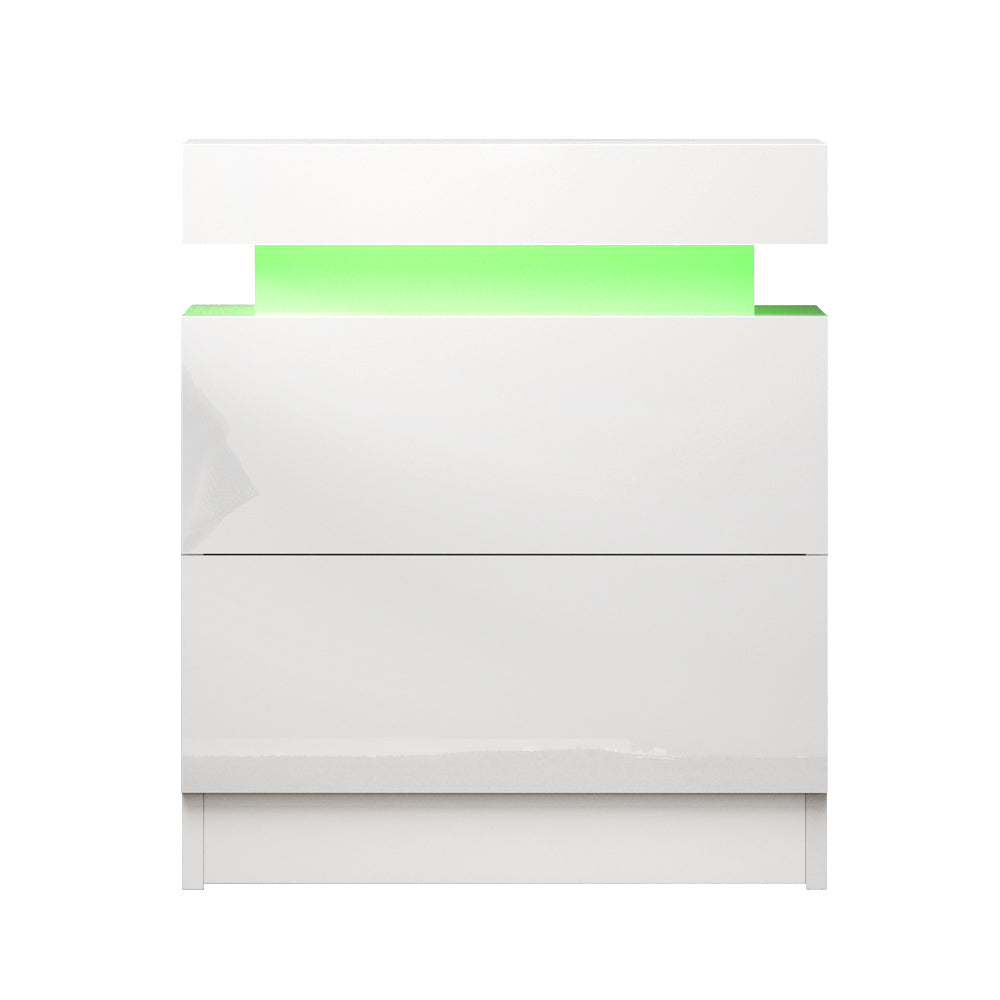 Artiss Bedside Tables Side Table Drawers RGB LED High Gloss Nightstand White Artiss