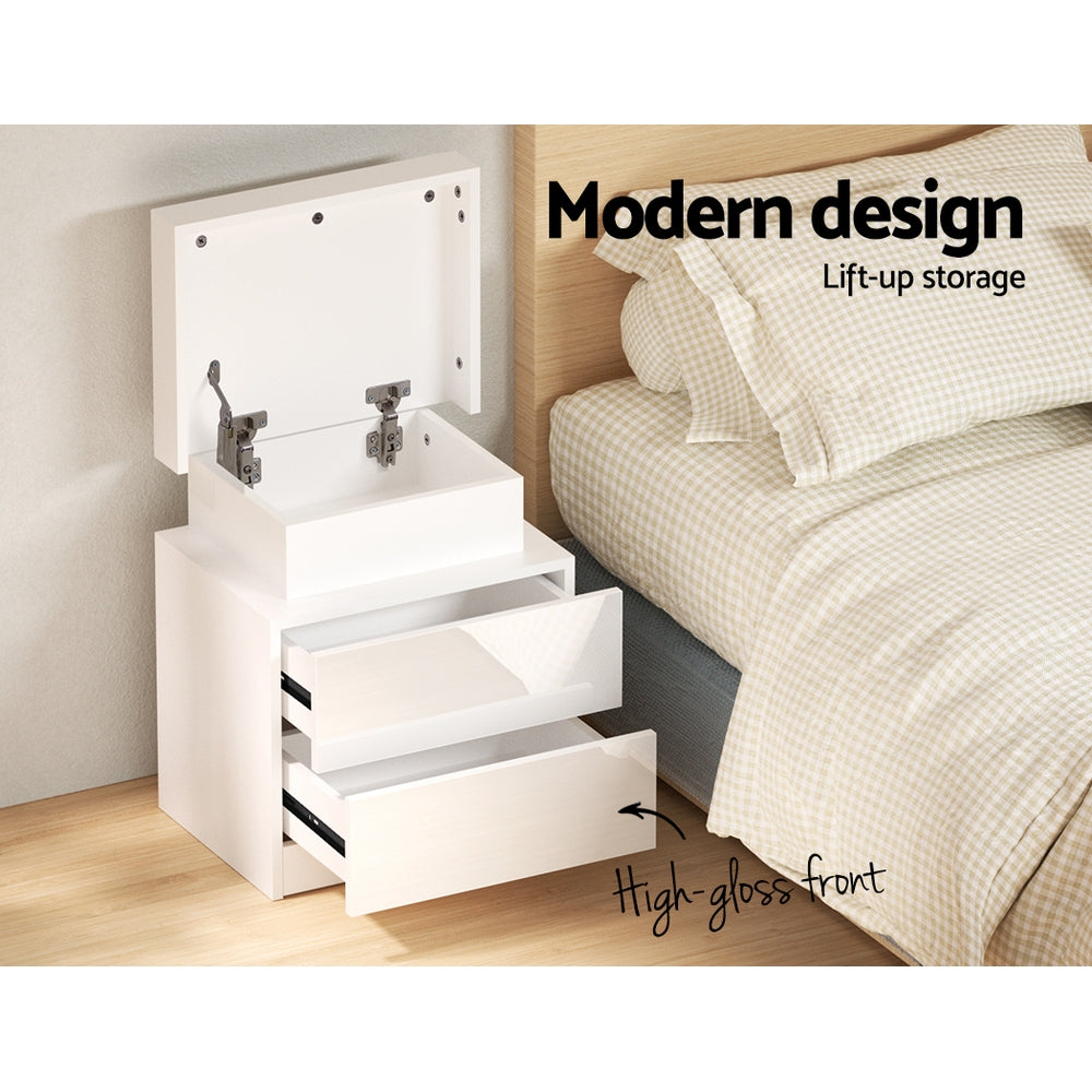 Artiss Bedside Tables Side Table Drawers RGB LED High Gloss Nightstand White Artiss