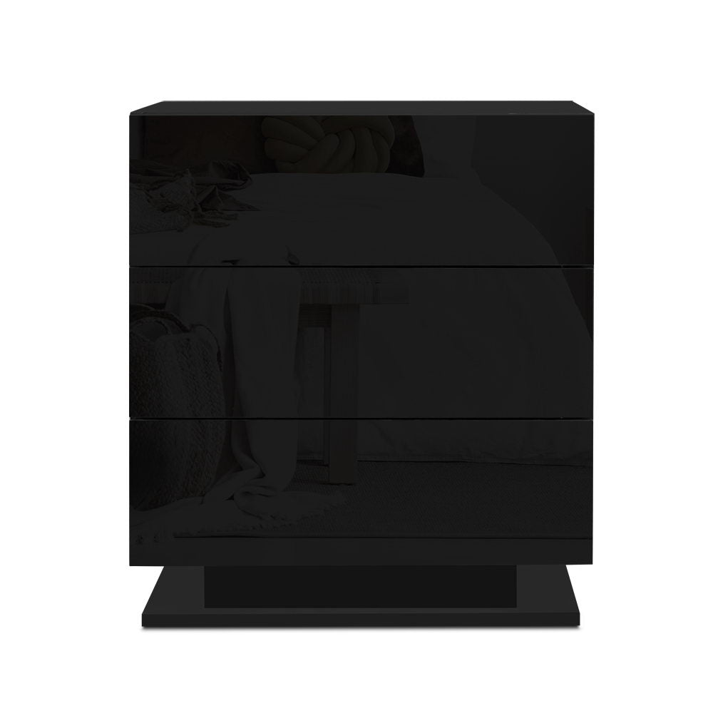 Artiss Bedside Tables Side Table RGB LED Lamp 2 Drawers Nightstand Gloss Black freeshipping - Awezingly