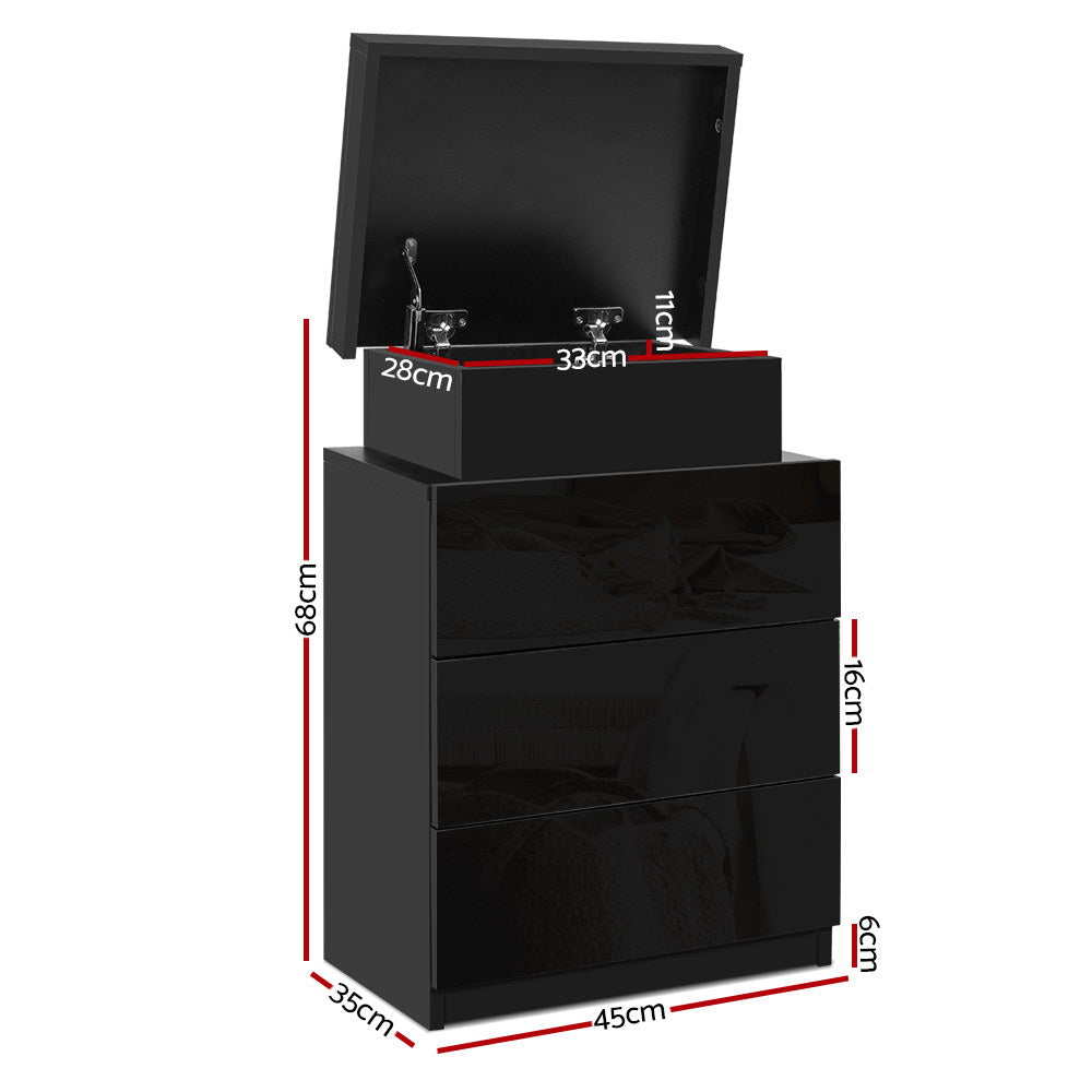 Artiss Bedside Tables Side Table 3 Drawers RGB LED High Gloss Nightstand Black freeshipping - Awezingly