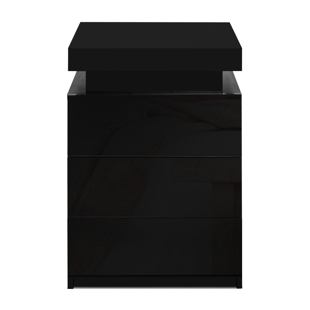 Artiss Bedside Tables Side Table 3 Drawers RGB LED High Gloss Nightstand Black freeshipping - Awezingly