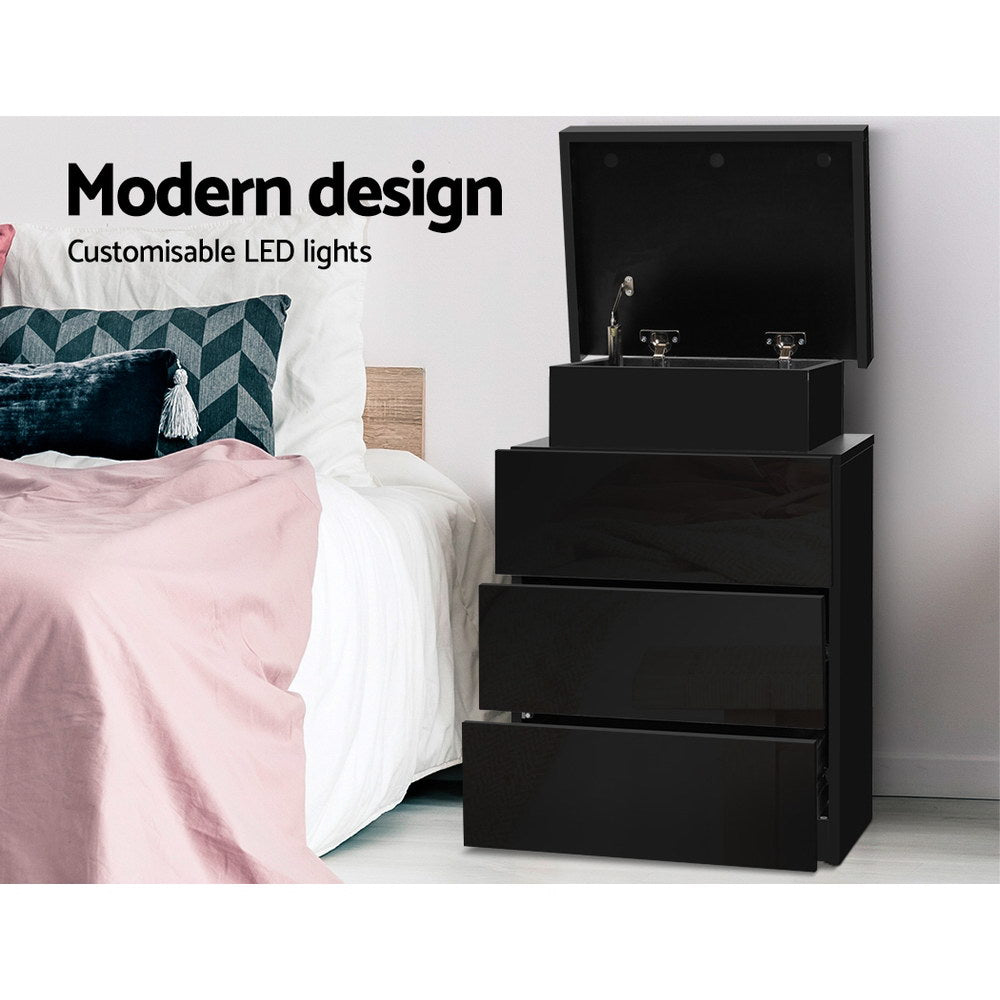 Artiss Bedside Tables Side Table 3 Drawers RGB LED High Gloss Nightstand Black freeshipping - Awezingly