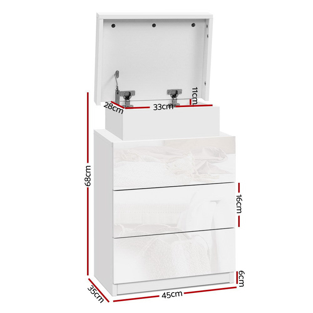 Artiss Bedside Tables Side Table 3 Drawers RGB LED High Gloss Nightstand White freeshipping - Awezingly