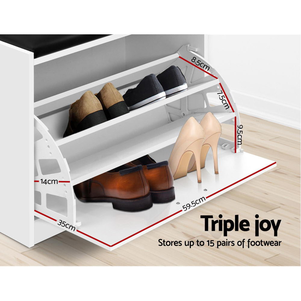 Artiss Shoe Cabinet Bench Shoes Storage Rack Organiser Drawer White 15 Pairs Artiss