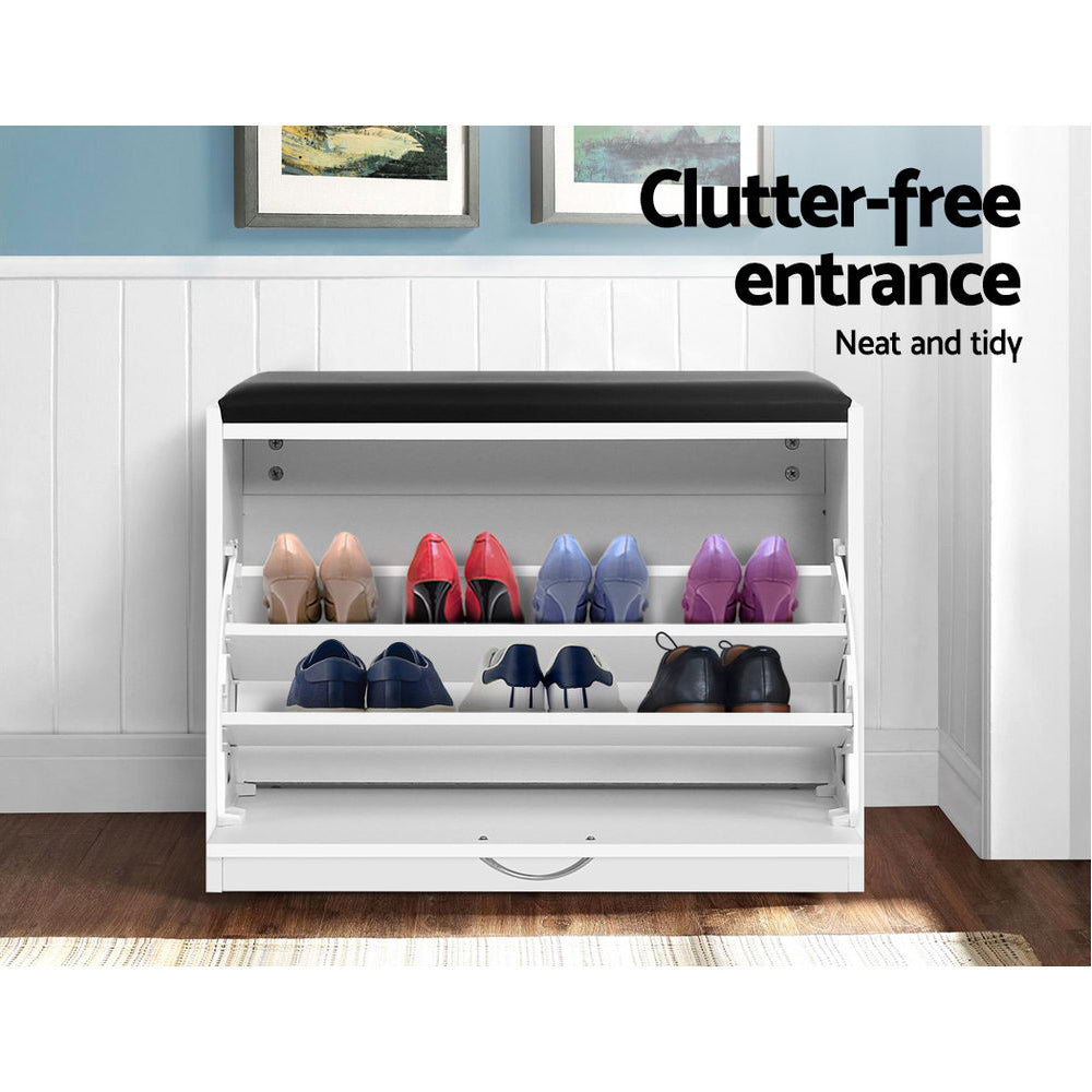Artiss Shoe Cabinet Bench Shoes Storage Rack Organiser Drawer White 15 Pairs Artiss
