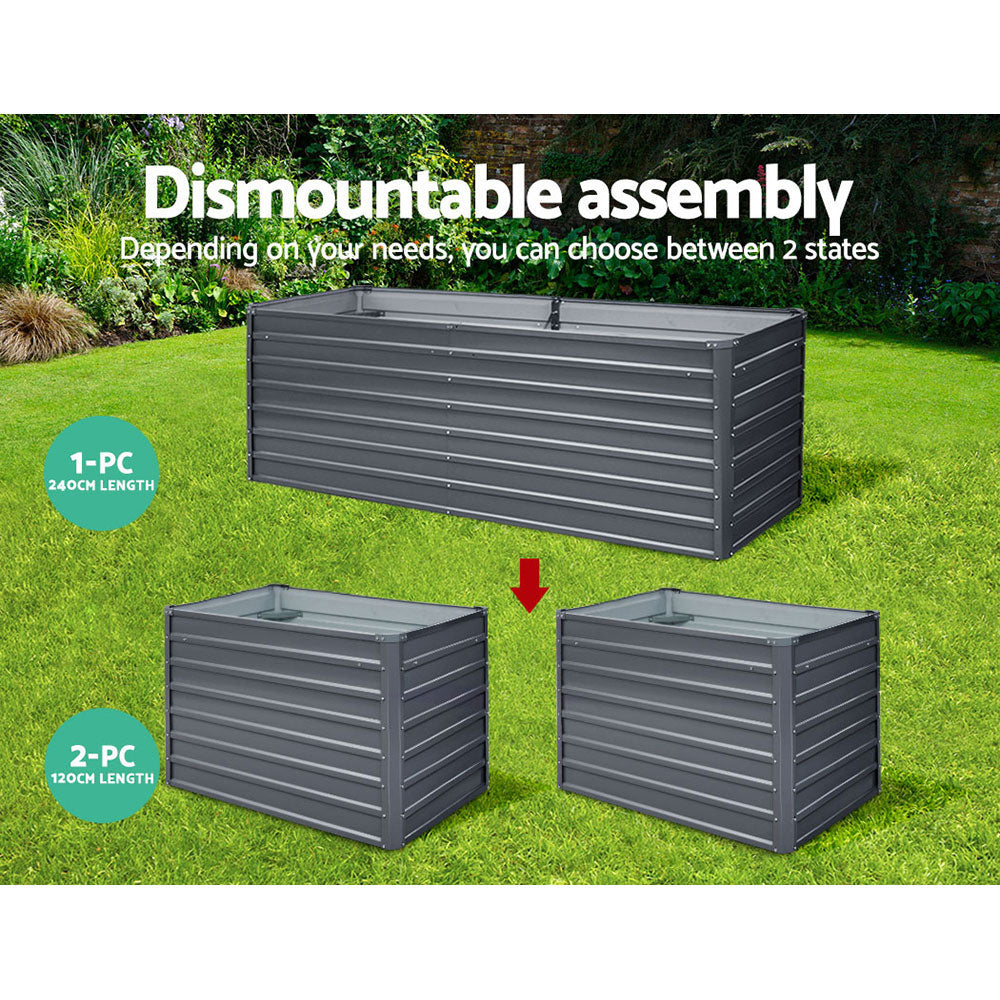 Greenfingers Garden Bed 240X80X77CM Galvanised Raised Steel Instant Planter 2N1 Greenfingers