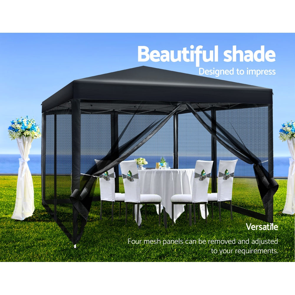 Instahut Gazebo Pop Up Marquee 3x3 Wedding Side Mesh Wall Outdoor Gazebos Black Instahut