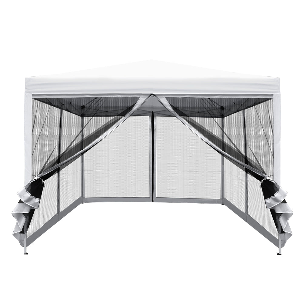 Instahut Gazebo Pop Up Marquee 3x3 Wedding Side Mesh Wall Outdoor Gazebos White Instahut