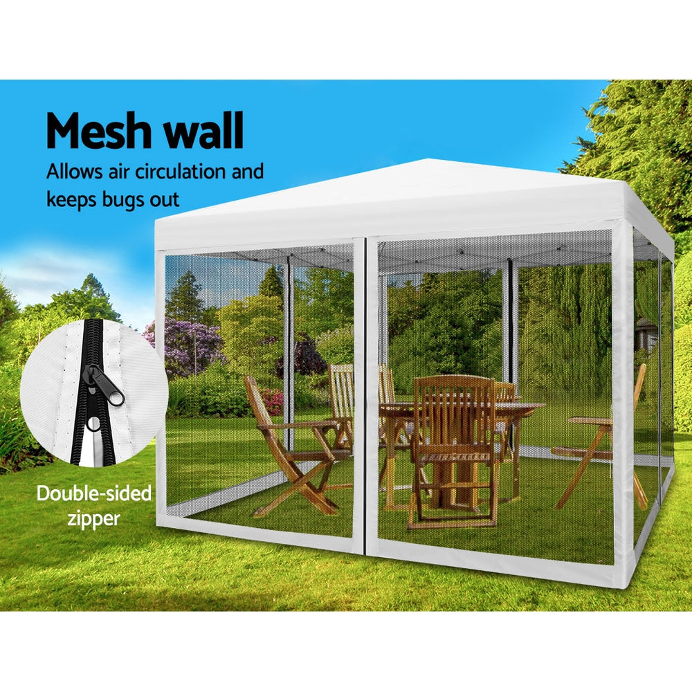 Instahut Gazebo Pop Up Marquee 3x3 Wedding Side Mesh Wall Outdoor Gazebos White Instahut