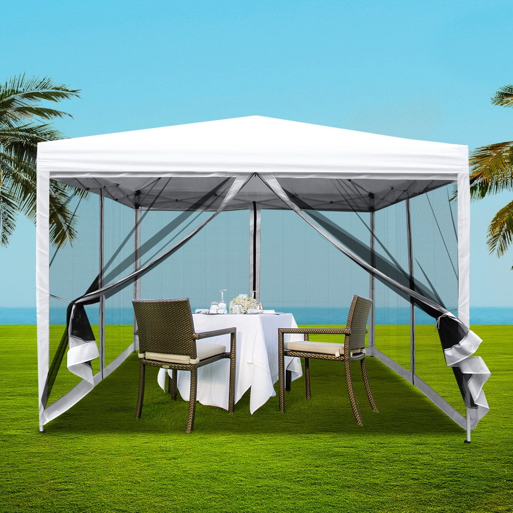 Instahut Gazebo Pop Up Marquee 3x3 Wedding Side Mesh Wall Outdoor Gazebos White Instahut